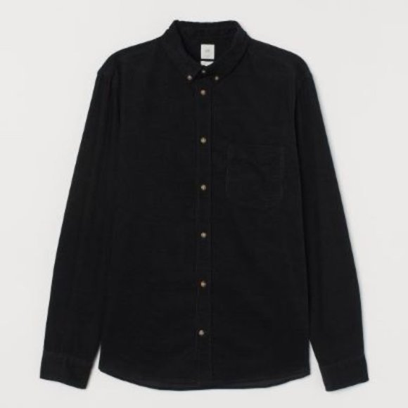 H&M Black Corduroy Shirt Regular Fit Size L - Picture 3 of 9